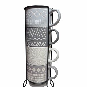 Gray and White Stacking Mugs with Stand